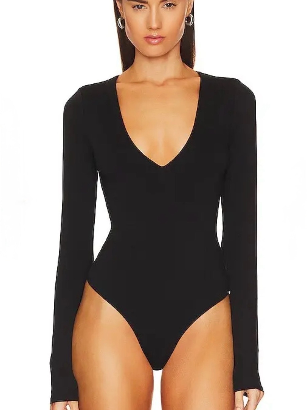 AFRM Black Long-Sleeve V-Neck Bodysuit